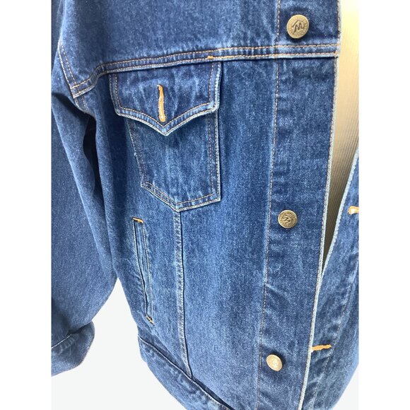 Vintage 90's Marlboro Country Store Denim Jacket Leather Collar Size XL - Picture 3 of 13